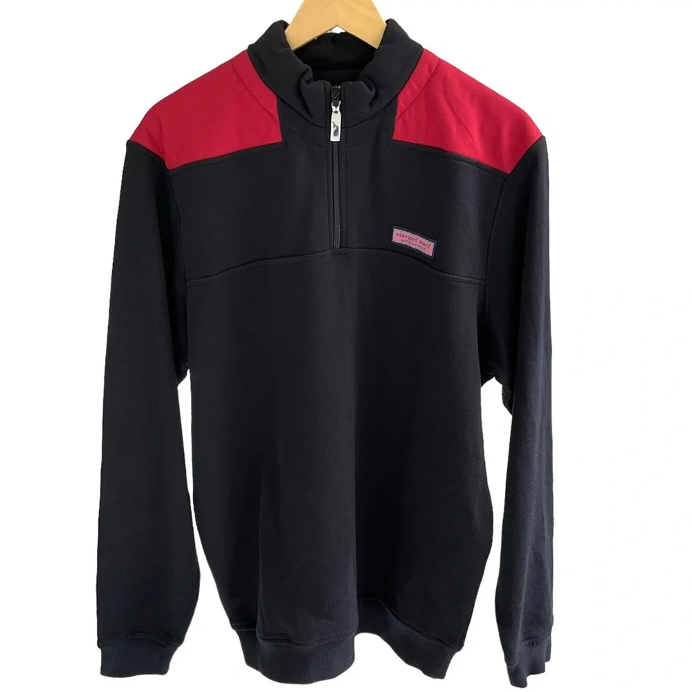 Vineyard Vines 1/4 Zip Pullover Sweatshirt Black Red Shirt Men’s M - Picture 7 of 16
